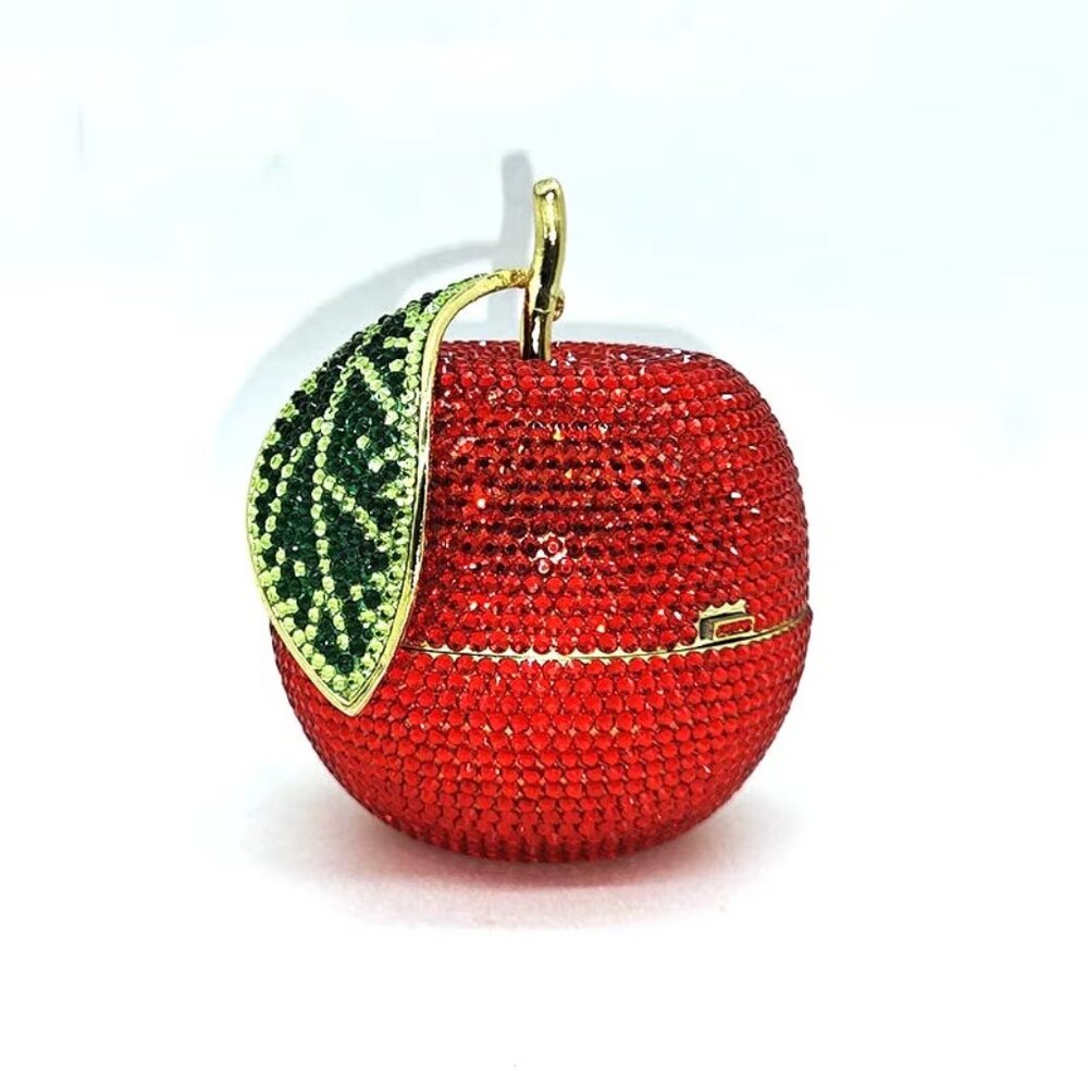 Apple Shaped Crystal Minaudiere Clutch Purse
